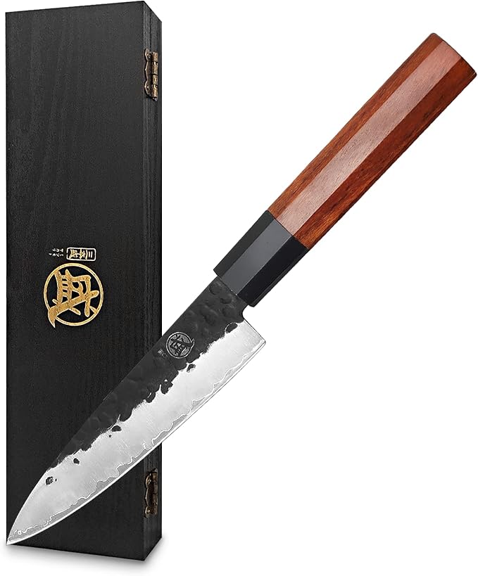 MITSUMOTO SAKARI 5.5-Inch Japanese Paring Knife, 9Cr18MoV Steel | Compact blade for peeling, trimming and fruit prep, 3-layer 9Cr18MoV steel, rosewood handle, sandalwood box