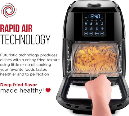 Chefman Compact 6.3-Qt 4-In-1 Digital Air Fryer+, Rotisserie, Dehydrator, Convection Oven, XL Family Size, 8 Touch Screen Presets, BPA-Free, Auto Shutoff, Accessories Included, Black