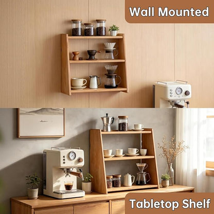 100% Solid Rubber Wood Spice Rack, 3 Tier Freestanding & Wall Mounted Kitchen Countertop Organizer, Trinket Shelf, Tiered Display Stand for Spices, Makeup, Collectibles & Home Decor