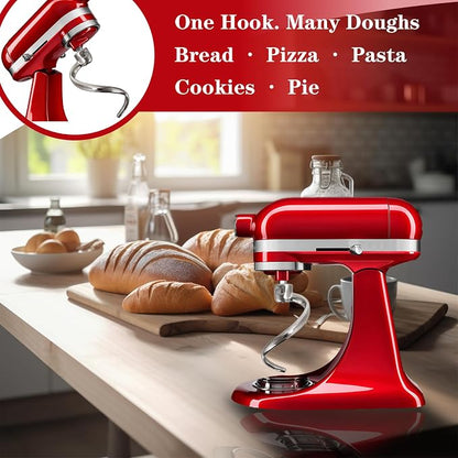 Stainless Steel Spiral Dough Hook for KitchenAid 4.5-5 Quart Tilt-Head Stand Mixer, Dishwasher Safe & Rust-Proof Bread Hook for K45, K45SS, KSM75, KSM90, KSM150 | Long-lasting No chipping or peeling — safer for food contact Easy to clean