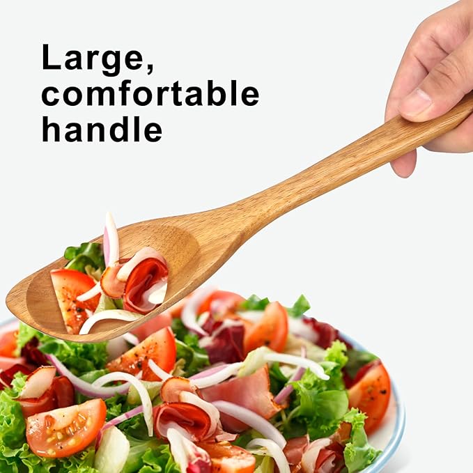 Large Wooden Spoons for Cooking Spatula Non Toxic Acacia Wood Kitchen Utensil Best Cooking Spoon for Mixing Serving Non Stick Bamboo Kitchen Utensils Big Corner Stirring Spoon Long Handle Teak Spatula