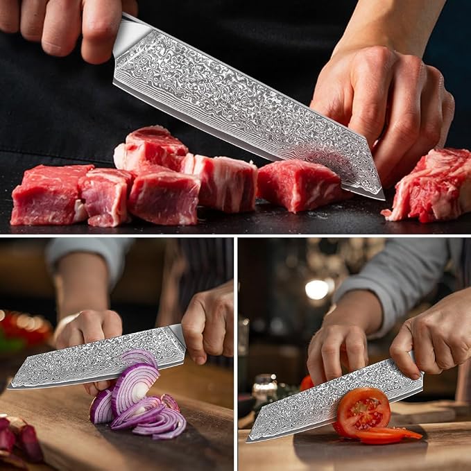 KEENZO Damascus Kiritsuke Knife 8 inch, Professional Chef Knife, Sharp Hand-Forged Kitchen Knives,Japanese 67-Layers Damascus Steel Cooking Knife,Ergonomic Abalone Shell Ressin Handle with Gift Box