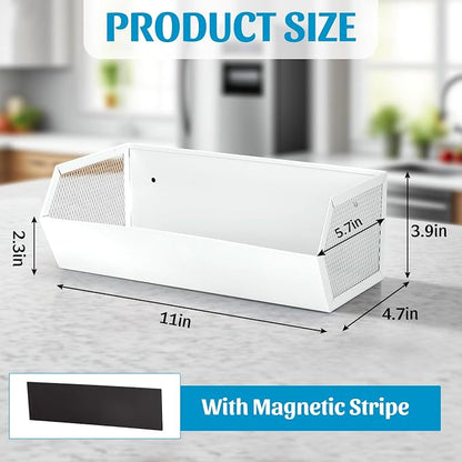 Magnetic Spice Rack for Refrigerator Oven Magnetic Fridge Basket Shelf Organizer for Kitchen Storage (White)
