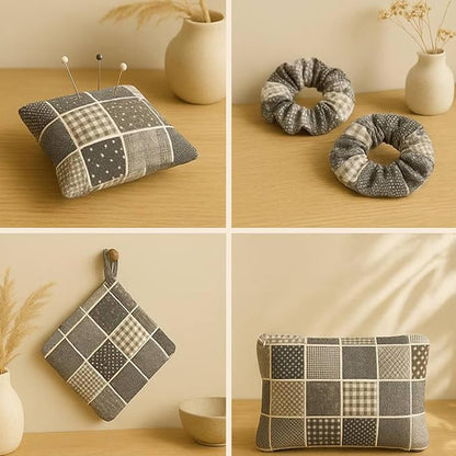 Cotton Satin Patchwork Fabric Panel – 35 Designs, 20×20 cm Squares, Single Piece 150×110 cm, Black & Grey Patchwork Quilt Fabric (Moonlight Patchwork Set, 35pcs 8x8 inch)