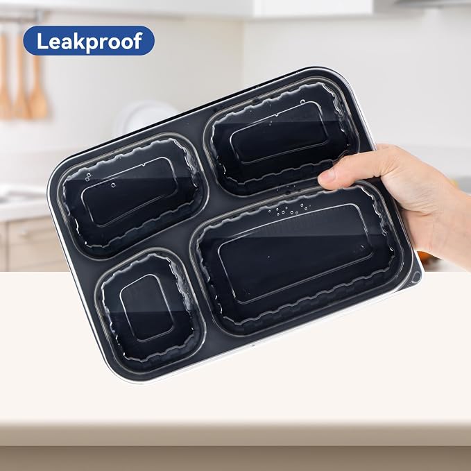 To Go Containers 40 Pack 34oz - Shrink-Wrapped Ready to Use | 4-Compartment Leak-Resistant No Pre-Wash | BPA Free Shatterproof Flexible PP | Microwave Safe, Catering & Leftover Storage