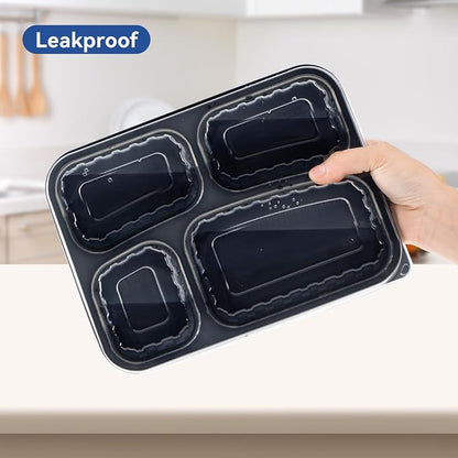 To Go Containers 40 Pack 34oz - Shrink-Wrapped Ready to Use | 4-Compartment Leak-Resistant No Pre-Wash | BPA Free Shatterproof Flexible PP | Microwave Safe, Catering & Leftover Storage