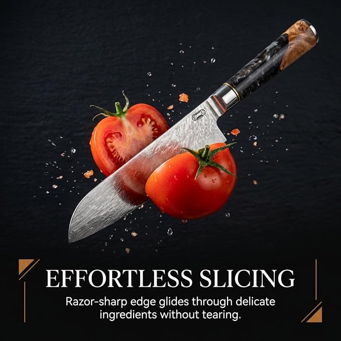 Tidal Black - 7" Santoku Knife - Damascus