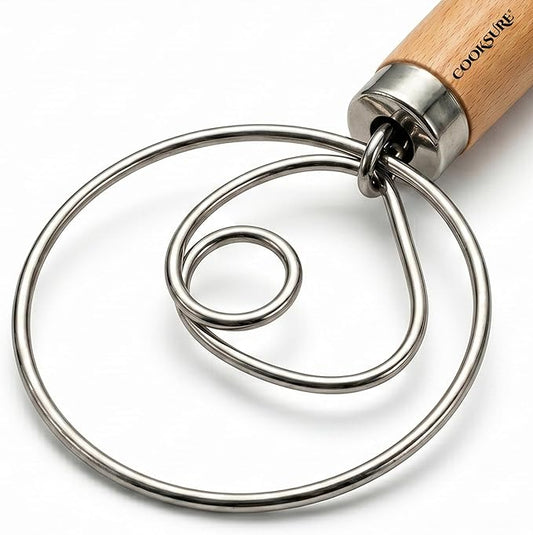 304 Stainless Steel Danish Dough Whisk for Sourdough 13 Inch – Super Sturdy Bread Whisk with Smooth Wooden Handle