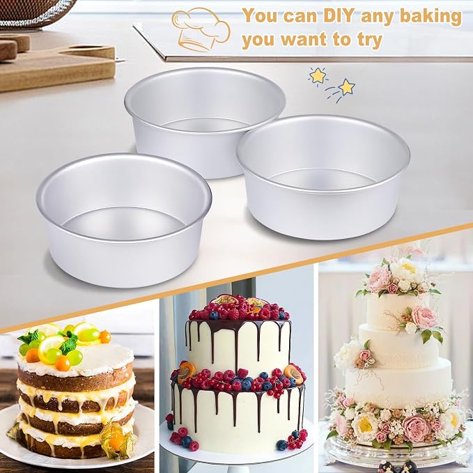 9 x 3 inch Round Cake Pan Set of 3, Aluminum Baking Pans for Layer Cakes, Heavy Duty Non-Stick, Evenly Baking Molds for Home Kitchen, Birthday Wedding Anniversary