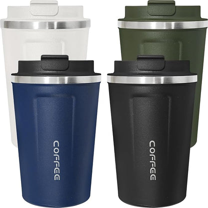 4 Pack Travel Coffee Mug 12oz Insulated Coffee Cup with Lid, Reusable Thermal Coffee Cup Stainless Steel Coffee Tumbler to Keep Hot & Cold Drinks for Car, Daily, Travel and Gifts, Multicolor