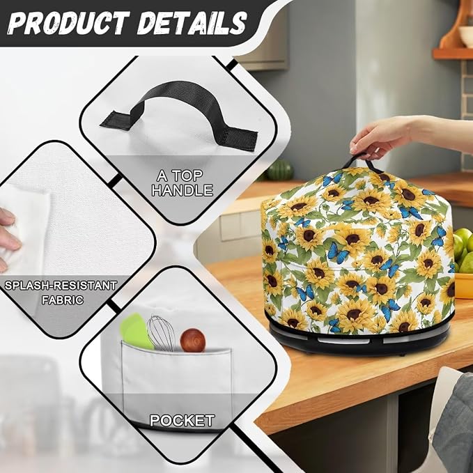 Butterflies Sunflowers Slow Cooker Cover Protection Crock for Pot Dust Cover Fits for Most 6-8 Quart Small Kitchen Appliance Decor