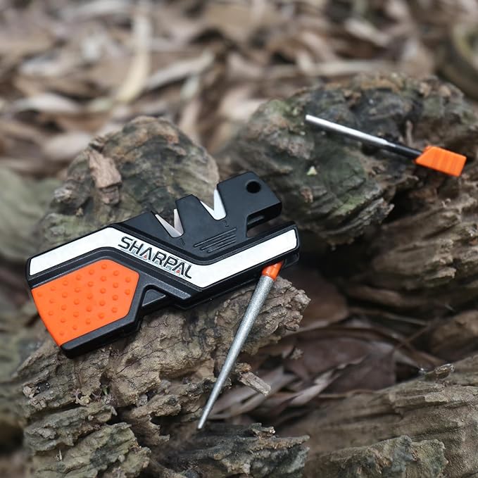 SHARPAL 101N 6-in-1 Pocket Knife Sharpener & Survival Tool – Diamond Sharpening Rod, Fire Starter Ferro Rod, Whistle – Sharpens Straight & Serrated Blades, Repairs & Hones Knives Fathers Day Gift