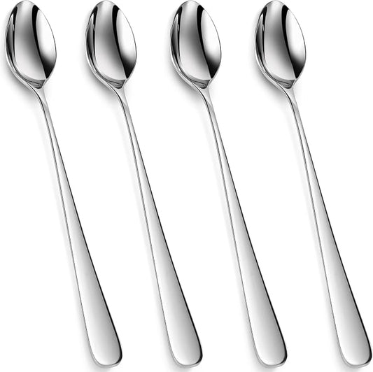 KEAWELL Premium 4-Piece Louise Long Handle Spoons, 18/10 Stainless Steel, Brilliant Mirror Finish, Ideal for Coffee, Cocktails, and Beverages, Dishwasher Safe (9 inch, 4)