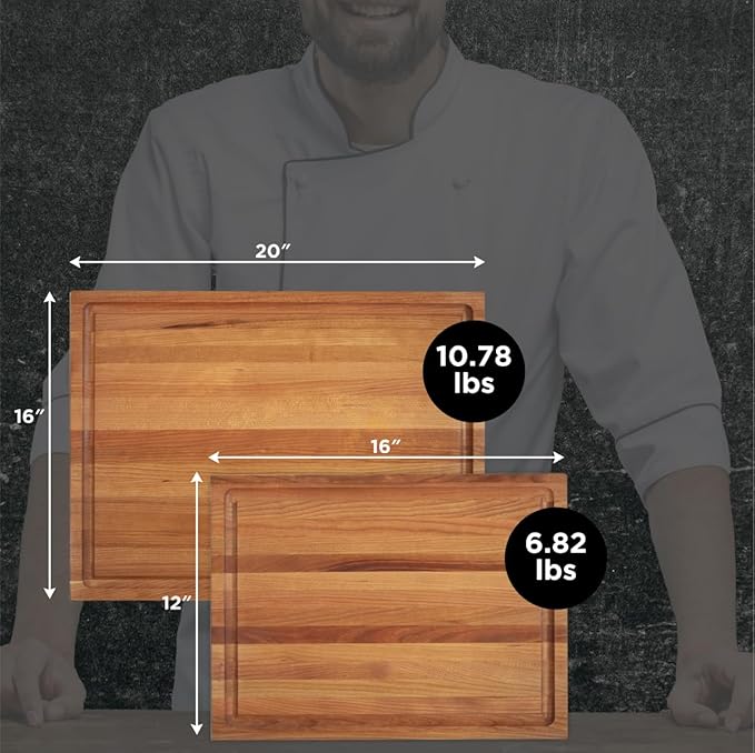 Medium Wood Cutting Board from American Cherry - A Reversible Butcher Block That Comes with Juice Groove for Cutting Meat and Juicy Veggies Easily - Cherry Chopping Board - 16x12x1.5"