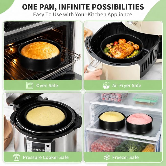 P&P CHEF 5 Inch Cake Pan Set of 3, Non-Stick Round Cake Pans Tins for Tier Smash Cakes, Baking Pans Set & Essential Bakeware, Stainless Steel Core & Leak-Proof