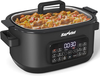 12-in-1 Multicooker, 6.5QT Slow Cooker Roaster Oven, Digital Programmable Multi Functional Pot with Timer Temp Control Delay Start Glass Lid Removable Nonstick Pot, Roast/Steam Rack, Black