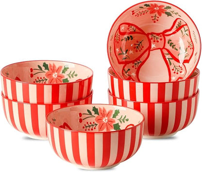 Ceramic Soup Bowls Set of 6,30 Ounce Stoneware Cereal Bowl,Porcelain Nesting Bowls for Oatmeal, Popcorn, Soup, Pasta, Fruit, Housewarming Gifts, Party, Holiday, Microwave & Dishwasher Safe