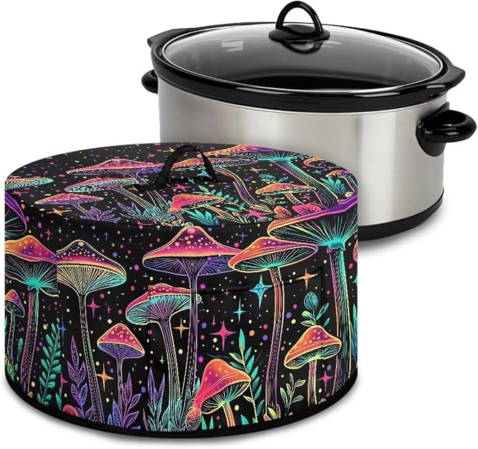 Mushroom Pattern Slow Cooker Cover Protection Crock Fits for Most 6-8 Quart Oval Slow Cooker Dustproof Small Appliance Accessories Decor