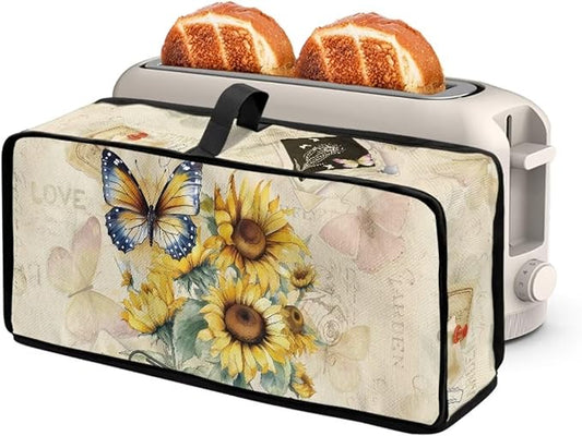 Toaster Cover 2 Slice Sunflower Butterfly Water-Resistant Folding 2 Slice Slim Toaster Cover, Heat-Resistant Dustproof Protective Covers for Small Appliance, Beige