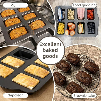 Non-Stick Mini Loaf Pans, 2 PCS 8-Cavity Carbon Steel Small Bread Pans Mini Banana Bread Pan for Baking Cheesecake Muffins Cornbread Small Meatloaf Pound Cake