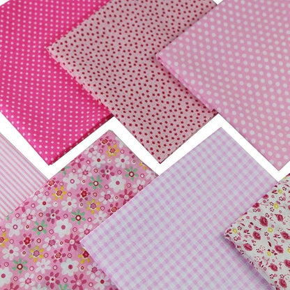 7PCS Cotton Craft Hobby Fabric 50x50CM Quilting Fabric Squares Bundle Different Patterns Printed Handmade Cloths for Arts Sewing Patchwork DIY Scrapbooking Tissue (Pink)