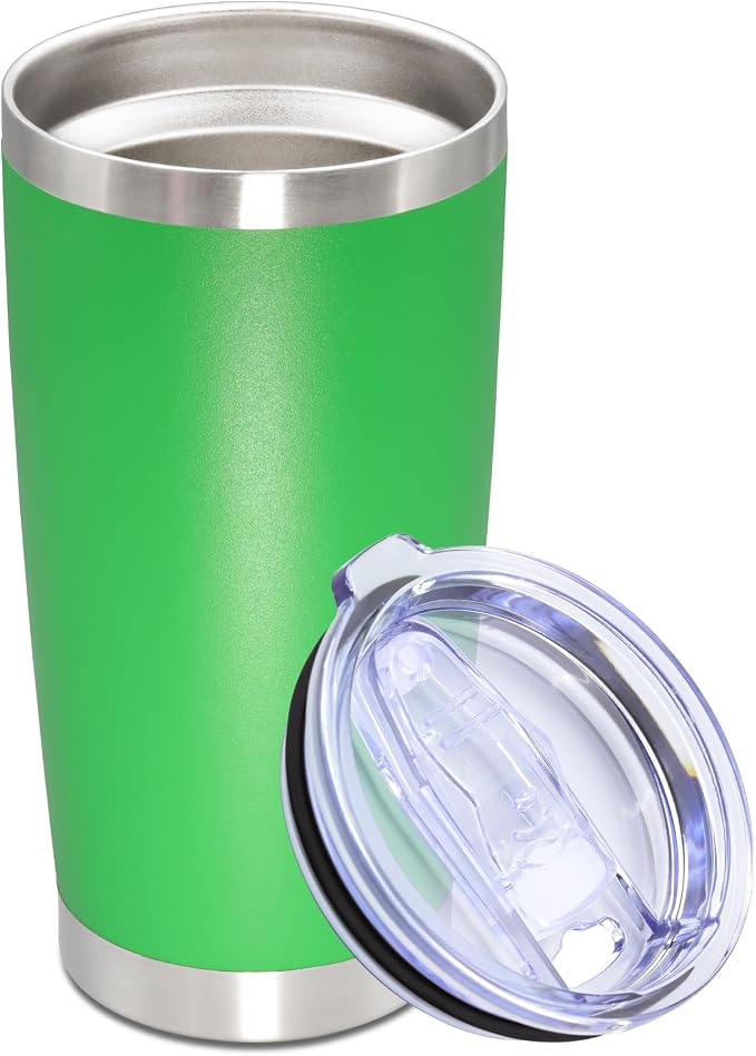 20oz Tumbler Stainless Steel Tumbler Cup with Lid Vacuum Insulated Double Wall Travel Mug, Durable Powder Coated Travel Coffee Tumbler Mug for Hot & Cold Drinks, Green,1 Pack
