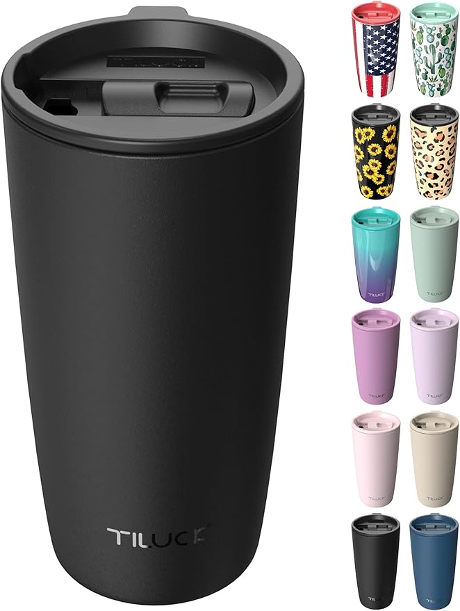 TILUCK 20 oz Insulated Tumbler with BPA-Free Lid, Stainless Steel Vacuum Travel Coffee Mug, Double Wall Coffee Tumbler（20oz，Matte Black）