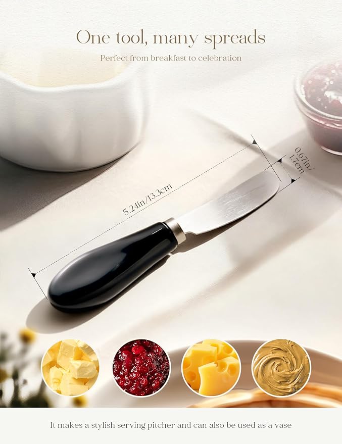 AISBUGUR 4 Pack Stainless Steel Butter Spreader Knife, Butter Knife with White Porcelain Handle, Cheese Butter Spreader Knives for Kitchen, Black