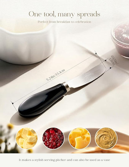AISBUGUR 4 Pack Stainless Steel Butter Spreader Knife, Butter Knife with White Porcelain Handle, Cheese Butter Spreader Knives for Kitchen, Black