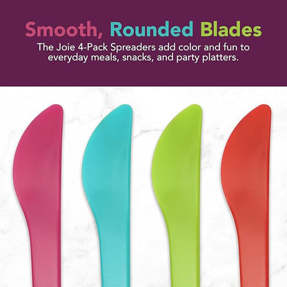 Joie Spreaders Set, Reusable Plastic Knives, Strong and Durable, Ideal for Butter, Jelly, Cream Cheese and Nut Butter, Handy Kitchen Tool, BPA-Free, Assorted Colors, 4 Count