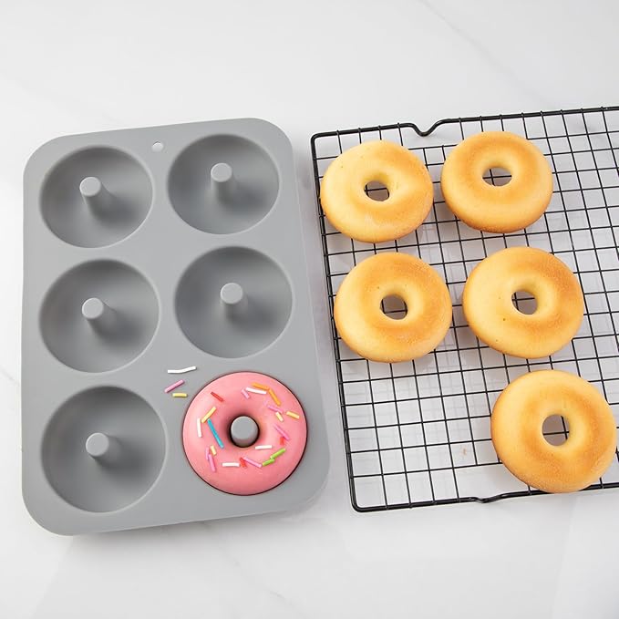 Aichoof Non-Stick Silicone Donut Pan Set of 3, BPA-Free, Easy Release(Grey) | 6-Cavity Food Grade LFGB Donut Mold, Dishwasher & Microwave Safe, Perfect Homemade Donuts
