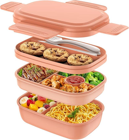 HOMETALL Bento Box Adult Lunch Box,3 Stackable Bento Lunch Containers for Adults/Kids, Modern Minimalist Design Bento Box with Utensil Set, Leak-Proof Lunchbox for Dining Out, Work, Picnic, School