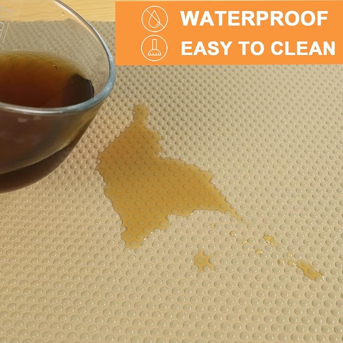 Shelf Liners for Kitchen Cabinets Waterproof - 15" W x 240" L Easy to Clean Drawer Liner - Non-Adhesive Cupboard Mat for Pantry Shelves Khaki