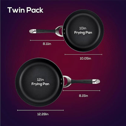Circulon Symmetry Hard Anodized Nonstick Induction Frying Pan Twin Pack, 10-Inch and 12-Inch, Pan Sets for Cooking Nonstick, Black