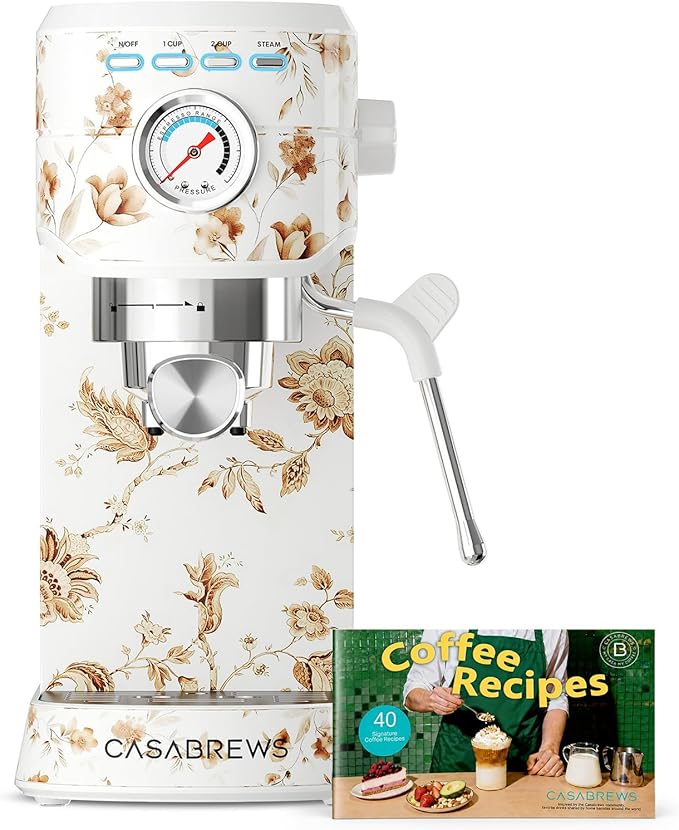 CASABREWS CM5418 Espresso Machine 20 Bar, Compact Espresso Maker with Steam Milk Frother, Stainless Steel Coffee Machine with 34oz Removable Water Tank for Cappuccino, Latte Machine, Blooming Ivory