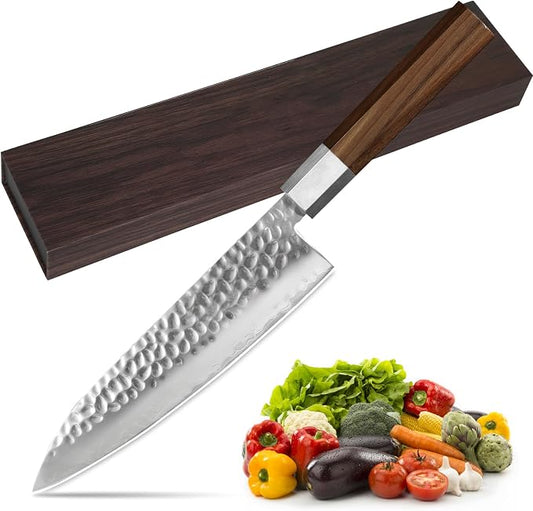 Japanese Chef Knife 8 Inch Professional Chef's Knife Ultra Sharp Kitchen Knife Japanese 9-Layers VG-10 Clad, Chef Knife for Meat Vegetable Fruit Meat & Sushi Knife with Sheath & Case