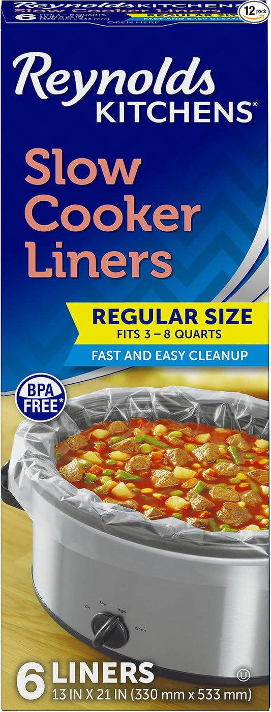 Reynolds Kitchens Slow Cooker Liners, Regular (Fits 3-8 Quarts), 6 Count (Pack of 12)