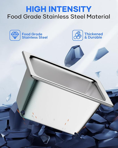 WantJoin Steam Table Hotel Pans with Lid 1/3 Third Size 2.5 Inch Deep 6 Pack, Stainless Steel Metal Food Storage Container Tray Sets, Restaurant Chafing Dishes Commercial Buffet Warmer Catering