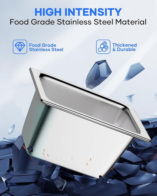 WantJoin Steam Table Hotel Pans with Lid 1/3 Third Size 2.5 Inch Deep 6 Pack, Stainless Steel Metal Food Storage Container Tray Sets, Restaurant Chafing Dishes Commercial Buffet Warmer Catering