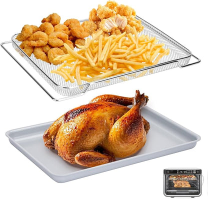 Ceramic Nonstick Baking Pan and Air Fryer Basket set,Naturally Slick Ceramic Coating Sheet Baking Pan and Stainless Steel Cooling Rack Set,Non-Toxic,PTFE&PFOA Free-Perfect for Baking, Roasting