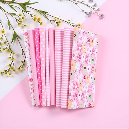 7Pcs Top Cotton Craft Fabric Bundle Squares Patchwork,DIY Sewing Scrapbooking Quilting Floral Dot Pattern Craft and Hobby Fabric,Fabric Arts,Crafts and Sewing10 x 10" (25cm x 25cm) (Pink)