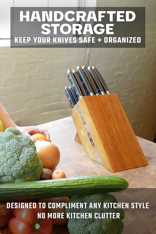 Dalstrong 12-Piece Elite Knife Block Set — German High-Carbon Steel, Full-Tang, Hand-Polished — Chef + Santoku + Nakiri + Boning + Fillet + 6 Steak — Gladiator Series Manchurian Ash Block, NSF