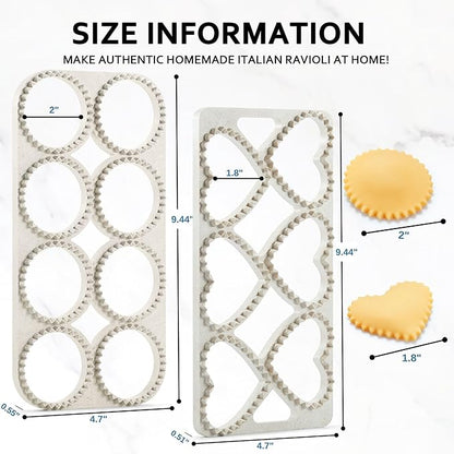 Ravioli Maker Press, Ravioli Press Mold Set - Round, Heart, Square Ravioli Stamp Maker Cutter with Wood Rolling Pin, 2.6" Empanada Maker Press Kit and Ravioli Wheel 3 PCS