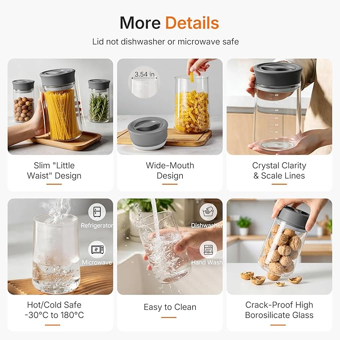 2-Pack 2026 Upgraded Glass Jars with Airtight Lid, 27oz Rotary Twist Lock Mason Jar, Clear Borosilicate Glass Storage Jar for Coffee Bean, Cookie, Sugar, Cereal, Overnight Oats Meal