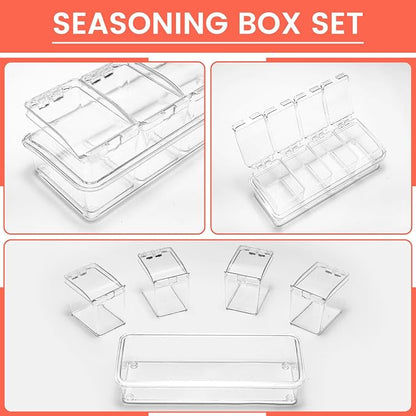 Clear Seasoning Box, 4 Piece Seasoning Rack Spice Pots, Plastic Storage Container Condiment Jars with Lids and Spoon, Storage Container Spice Jar for Salt Sugar Tea Herbal Coffee Beans