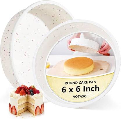 6 inch Silicone Round Cake Pans with Metal Reinforced Frame, Nonstick Small Smash Cake Molds for Baking, BPA Free Set of 2 (Cream)