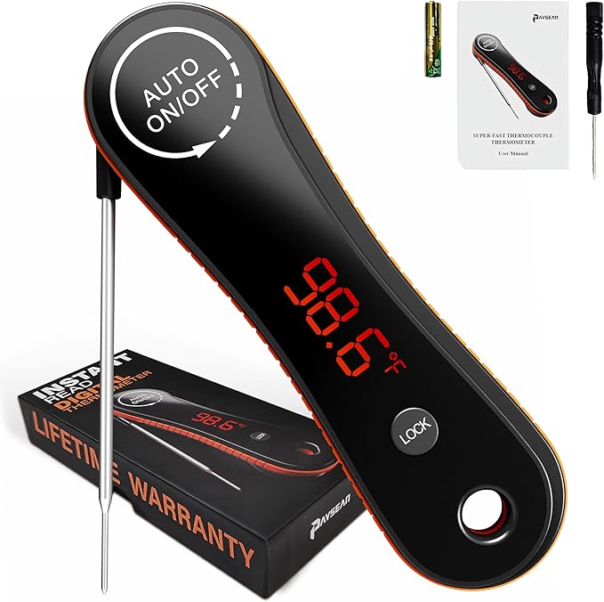 Digital Meat Thermometer for Food Cooking, Paysean 0.5s Instant Read ±0.5℉ with Auto-Rotating Backlit Display, IP67 Waterproof for Kithchen, Grilling, BBQ, Liquid, Gift for him