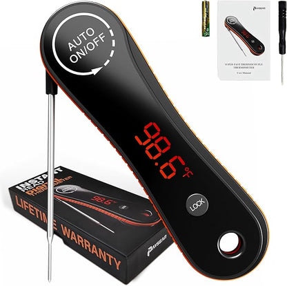 Digital Meat Thermometer for Food Cooking, Paysean 0.5s Instant Read ±0.5℉ with Auto-Rotating Backlit Display, IP67 Waterproof for Kithchen, Grilling, BBQ, Liquid, Gift for him