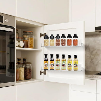 Clear Acrylic Spice Rack, Wall Mounted, 15 inch, 4 PCS | Floating Shelf, Removable End Guards, For Kitchen Cabinet Door Cupboard Bathroom, Holds Jars Nail Polish Books Toiletries