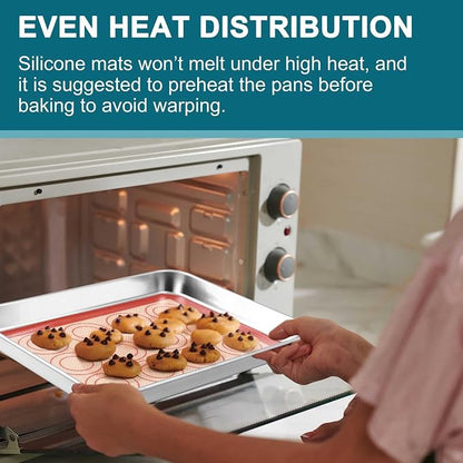 TeamFar Toaster Oven Tray, 10.5inch Stainless Steel Baking Sheet Pans Cookie Sheets for Baking with Cooling Rack & Silicone Baking Mat, 2 Pans + 2 Racks + 2 Silicone Mats, Non Toxic, Easy Clean